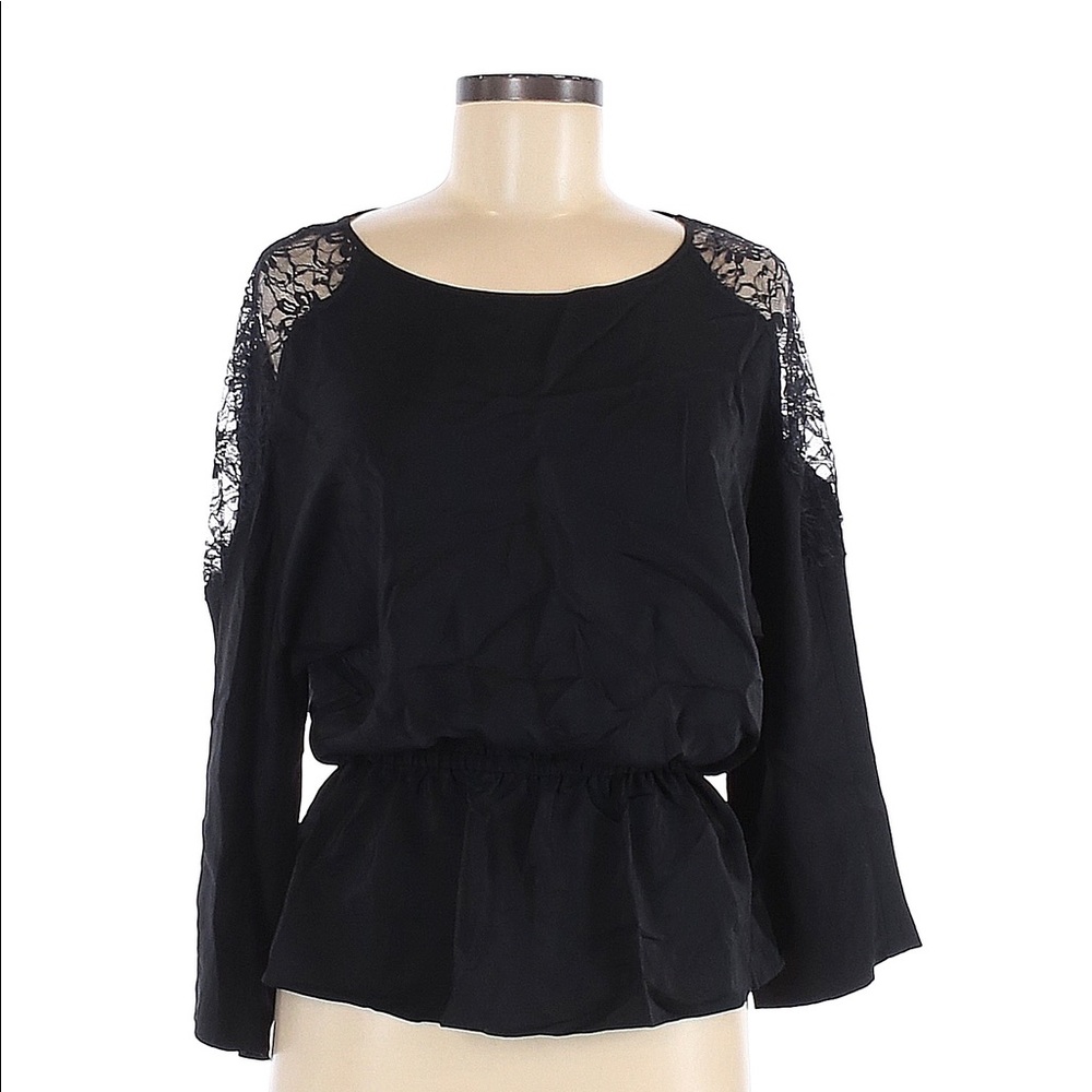 Parker Long-Sleeve Silk Top, Black